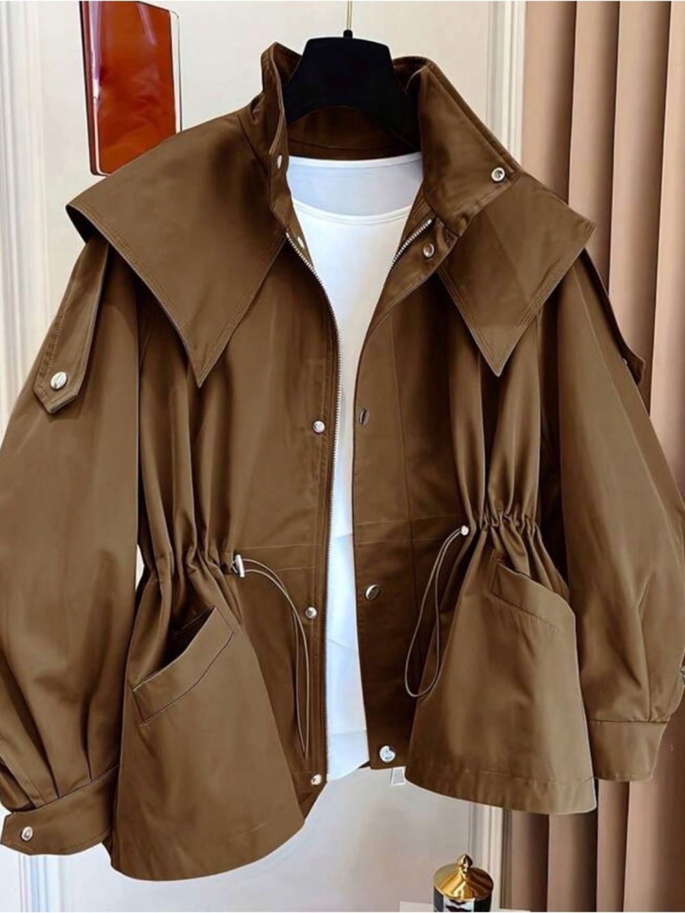 SHEIN Brown Utility Drawstring Waist Jacket with Wide Collar. New. Never worn. - Picture 3 of 5